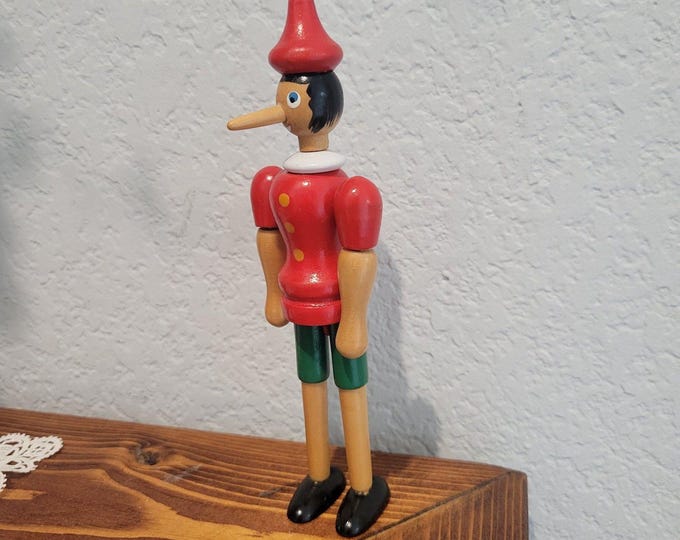 Vintage Pinocchio Handmade in Italy Jointed Articulated Wooden Boy Ornament Toy