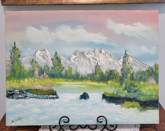 S. LeRoy Original Oil On Canvas River Landscape Painting Signed Unframed Trees