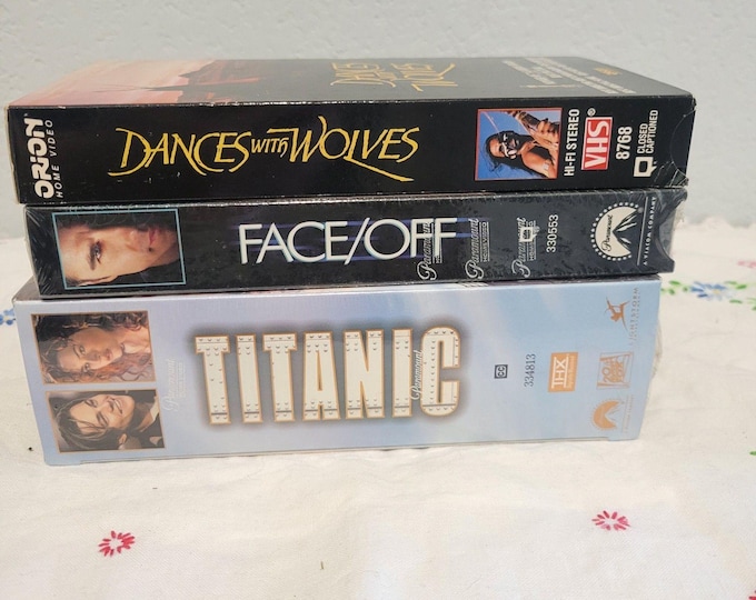 Lot of 3 VHS 90s Movies, Face/Off & Titanic Sealed, Dances W/ Wolves unsealed