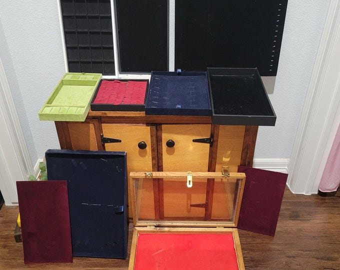 VTG Lot 12 Old Jewelry Store Ring Stand Velvet Estate Display cases trays boards