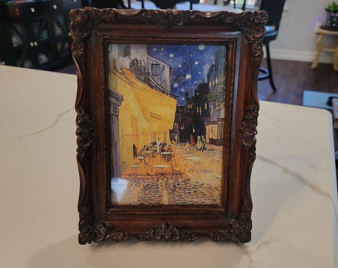 Vtg Ornate Pressed Wood Picture Frame Baroque Rococo Style Dark Walnut Velvet BK