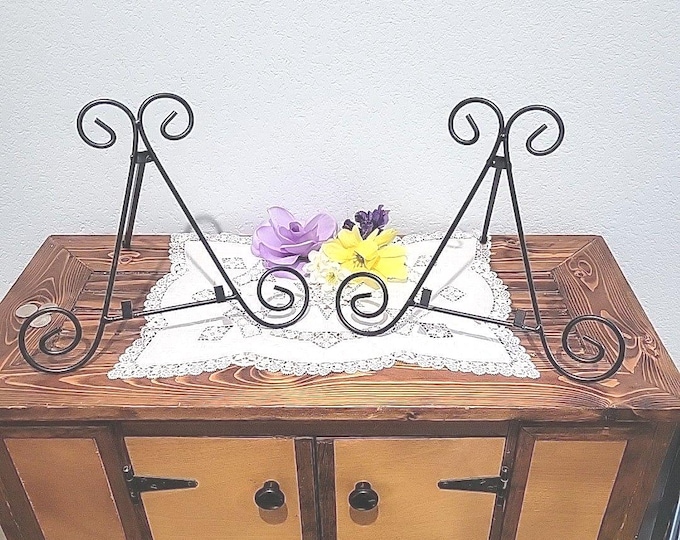 Pair of Medium Tabletop Book Art Stand Easel Black Finish Scroll Spiral  Accents