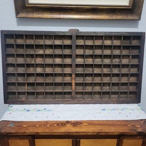 Vtg Printer&#39;s Type Tray - 37x17&quot; Wooden Letterpress Drawer, Shadow Box Display