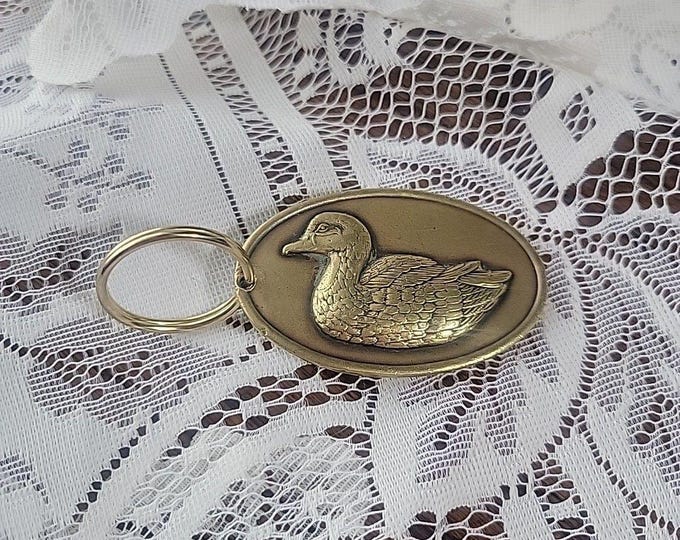 Vtg Brass Duck Key Ring Keychain 1983 Hallmark "To Father With Love" Fathers Day