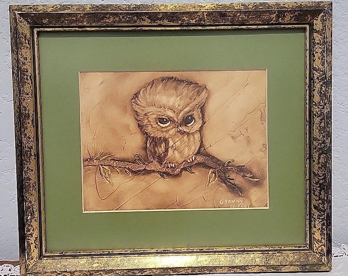 Vintage Framed Owl Print by Granny De Paul Professionally Framed in Houston