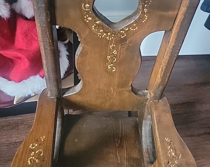 Wooden Doll Rocking Chair Heart Cutout Handmade 17" Hand Painted Cottage Kitchy