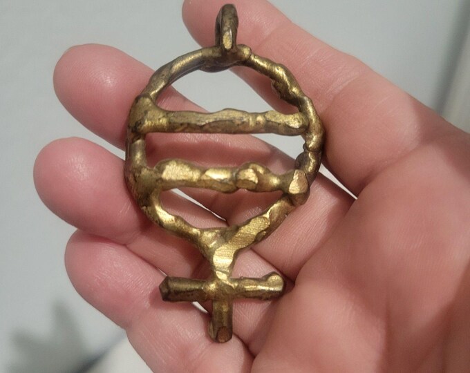 Vtg Equal Rights Brutalist Pendant Judith Meuli Brass 1978 RARE N.O.W. Piece