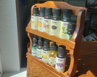 Vtg Wood Spice Rack Cottagecore Hanging Freestanding 2 Shelf for Small Bottels