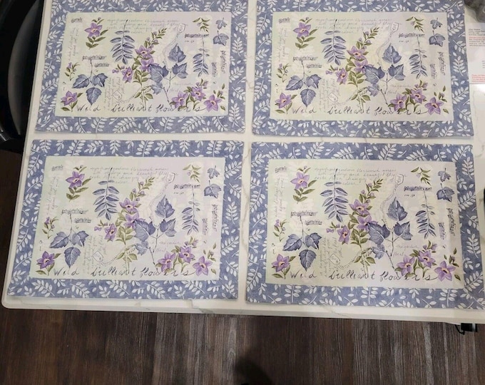 Vintage Floral Placemats - Set Of 4 - Purples blues "Wild Brilliant Flowers"