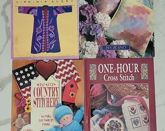 Vintage Lot of 4 needlecraft books Cross Stitch Quilts to Wear Art of the Needle