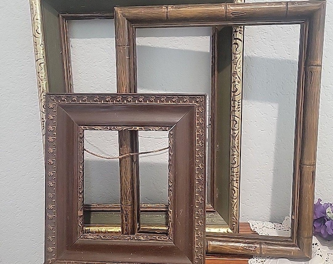 Vintage Art Frames Set: MCM Bamboo, Gold Gilt, Rustic Patina