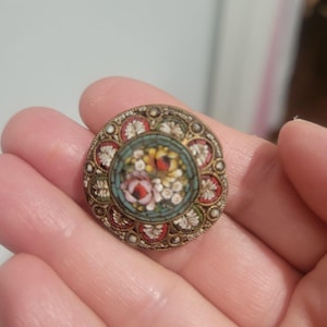 Antique Micro Mosaic Round Pin Brooch / Vintage Micromosaic Brooch pin Italian