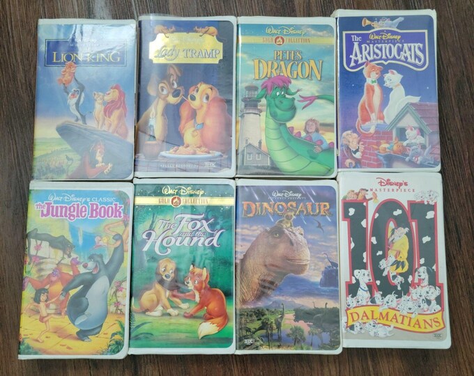 Set of 8 Walt Disney animated classics VHS movies w/animals SEE Photos For Title