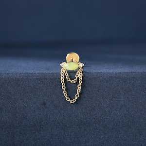 20G/18G/16G Cz Australian Jade Push Pin Labret,Threadless Flat Back Earring,Tragus Stud,Flat Back Stud,14k Gold Gemstone Stud,Cartilage Stud