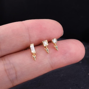 20G/18G/16G Moissanite Dangle Push Pin Labret,Tragus Stud,Flat Back Stud,Threadless Flat Back Earring,Helix Stud,Cartilage Stud,Nose Stud