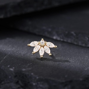 20G/18G/16G Moissanite Lotus Push Pin Labret,Threadless Flat Back Earring,Tragus Stud,Flat Back Stud,Helix Stud,Cartilage Stud