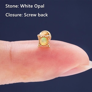 14Kゴールド ホワイトオパール スレッドレス プッシュピン ラブレット、トラガス スタッド