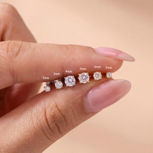 14K Gold Moissanite Internally Threaded Sterling Silver Labret, Forward Helix Studs ,Nose,Tragus,Cartilage,Conch