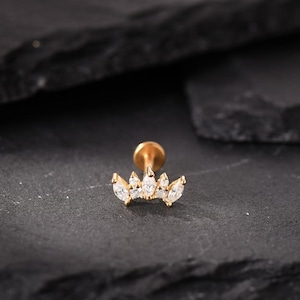 20G/18G/16G Crown Push Pin Labret,Threadless Flat Back Earring,Tragus Stud,Flat Back Stud,Helix Stud,Cartilage Stud,Piercing Jewel