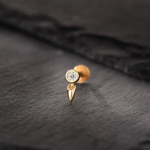 20G/18G/16G Round Moissanite Dangle Push Pin Labret,Threadless Flat Back Earring,Tragus Stud,Flat Back Stud,Helix Stud,Cartilage Stud