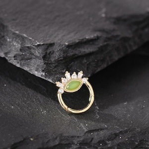 20G/18G/16G Cz Australian Jade Titanium Hinge Hoop,Hinged Segment Nose Ring,Tragus Hoop Earrings,Cartilage Hoop,Helix Earring Hoop,Nose Ring