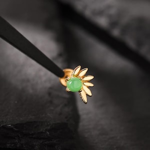 20G/18G/16G Cz Australian Jade Push Pin Labret,14k Gold Gemstone Stud,Threadless Flat Back Earring,Tragus Stud,Flat Back Stud,Cartilage Stud