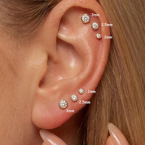 Labret con filettatura interna in moissanite da 2/2,5/3 mm, orecchino a fondo piatto 18G, orecchino per trago, orecchino in oro 14 carati, orecchino per elice, orecchino per cartilagine, orecchino per naso