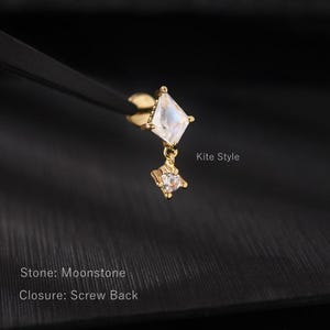 18G CZ Dangle Moonstone Internally Threaded Labret, Cartilage Stud,Tragus Stud,Dainty Earrings
