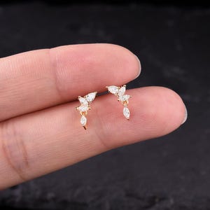 20G/18G/16G Dangle Push Pin Labret,Tragus Stud,Flat Back Stud,Threadless Flat Back Earring,Helix Stud,Cartilage Stud,Moissanite Nose Stud