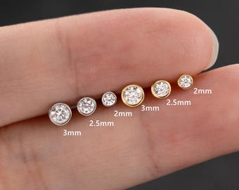 18G Moissanit Sterling Silber Labret, Tragus, Helix, Knorpel Bolzen