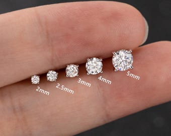 Labret in argento sterling con moissanite, perno a fondo piatto da 18 g