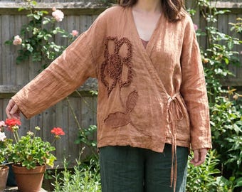 Floral Leinen Ramie Sommer Strickjacke: Retro Cottage Style Leichte Jacke