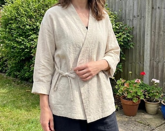 Natural Linen Cotton Waist Tie Summer Jacket: Retro Cottage Style Cardigan Top