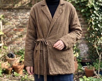 Gesteppte Herbst-Winter-Jacke aus Baumwoll-Leinen: Retro-Oversized-Mantel mit dicker Polsterung