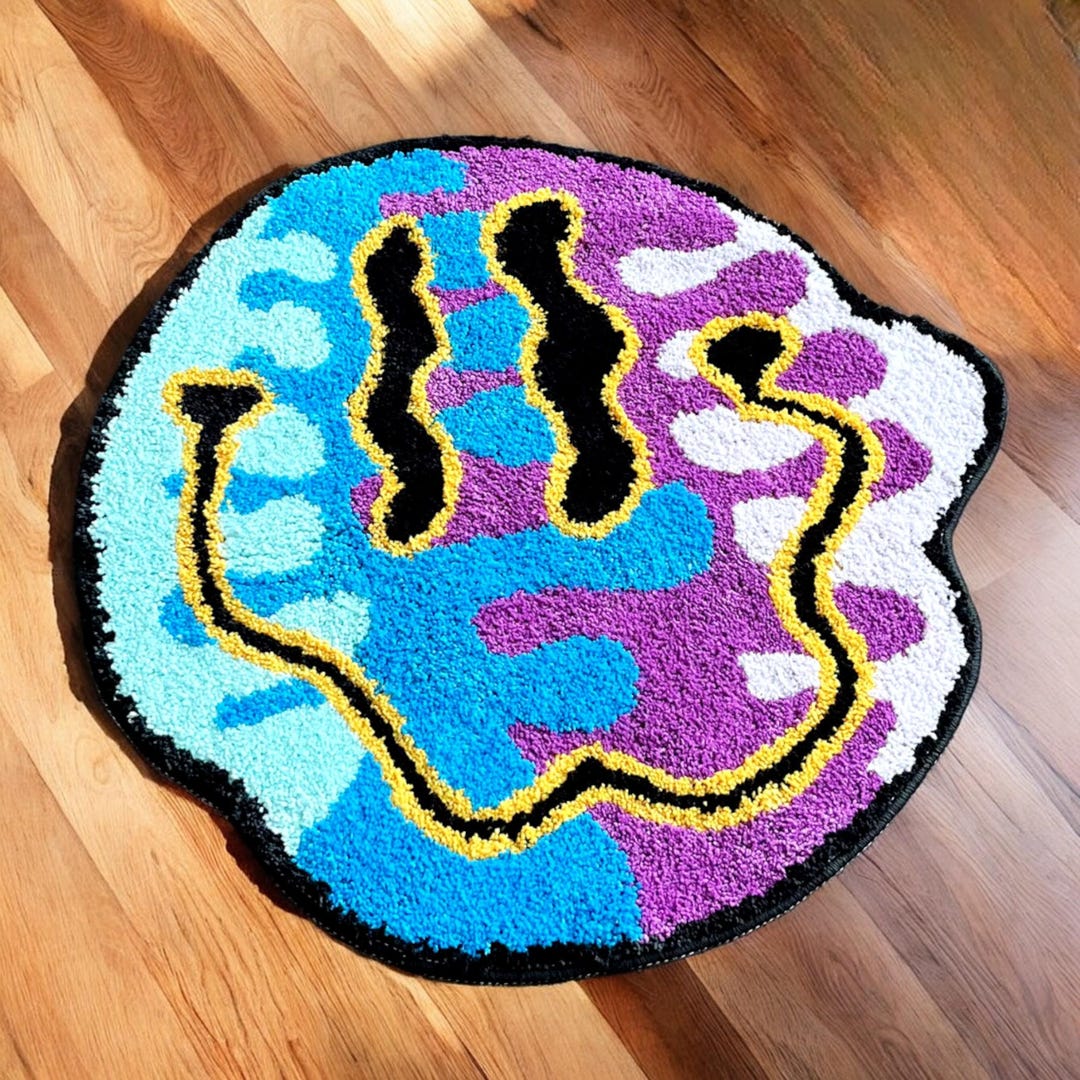 Large Colourful Trippy Smiley Face Tufted Rug Bedroom Rug, Bathroom Rug ...