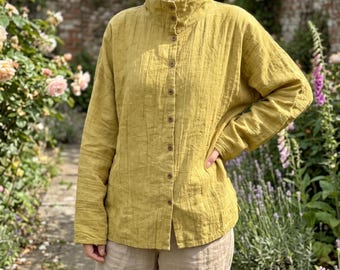 Rollkragenjacke aus gewaschenem Leinen und Baumwolle: Retro-Oversized-Kimono-Mantel für Herbst und Winter – perfekt zum Drunterziehen.