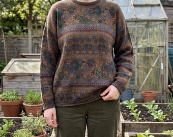 Rundhalspullover mit Blumenmuster: Lässiger, warmer Baumwollpullover