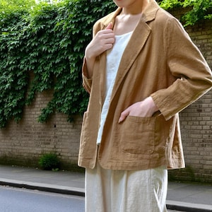 Linen Blazer Jacket With Pockets, Women Linen Suit Jacket, Light Summer Layer Jacket, Soft Boho Button Up Jacket, Vintage Inspired Blazer