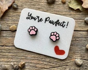 3D Printed Dog Paw Stud Earrings | Colorful Pet Lover Gift