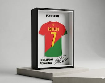 Portugal Ronaldo Detailed 3D Printed Football Jersey Shadow Box Frame - Unique World Cup Soccer Wall Art Decor