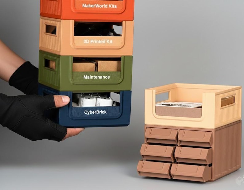 Modular Stackable Storage Bin | Fully Compatible with Workstation System Organizer | 3D Printed Maker Storage image 5