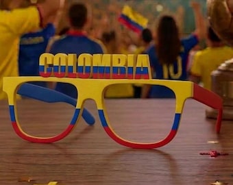 Kolumbien Fußball Fan Brille, 3D gedruckte Sonnenbrille, Euros WM Fußball Zubehör