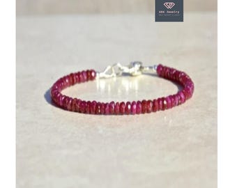 Handmade Natural Ruby Bracelet - July Birthstone Beaded Gemstone Bracelet Genuine Ruby Delicate Jewelry