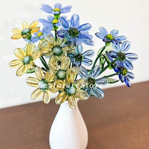 Forget Me Not Glass Flower, Handmade Glass Flowers, Blue Glass Flowers, Yellow Glass Gifts, Home Decoration, Wedding Decor, Birthday Gift