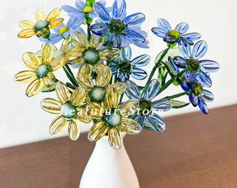 Forget Me Not Glass Flower, Handmade Glass Flowers, Blue Glass Flowers, Yellow Glass Gifts, Home Decoration, Wedding Decor, Birthday Gift