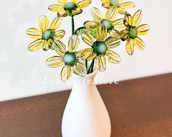 Forget Me Not Glass Flower, Handmade Glass Flowers, Blue Glass Flowers, Yellow Glass Gifts, Home Decoration, Wedding Decor, Birthday Gift