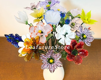 Handmade Glass Birth Month Flower, Glass Flowers, Lily of the Valley, Larkspur, Holly, Honeysuckle, Peony, Home Wedding Decor, Birthday Gift