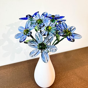 Forget Me Not Glass Flower, Handmade Glass Flowers, Blue Glass Flowers, Yellow Glass Gifts, Home Decoration, Wedding Decor, Birthday Gift