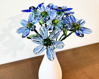 Forget Me Not Glass Flower, Handmade Glass Flowers, Blue Glass Flowers, Yellow Glass Gifts, Home Decoration, Wedding Decor, Birthday Gift