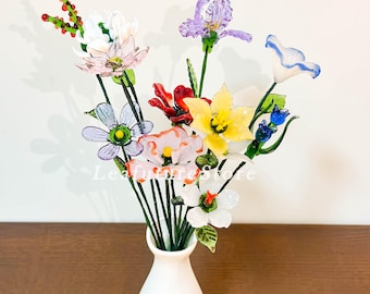 Handmade Glass Birth Month Flower, Glass Flowers, Lily of the Valley, Larkspur, Holly, Honeysuckle, Peony, Home Wedding Decor, Birthday Gift